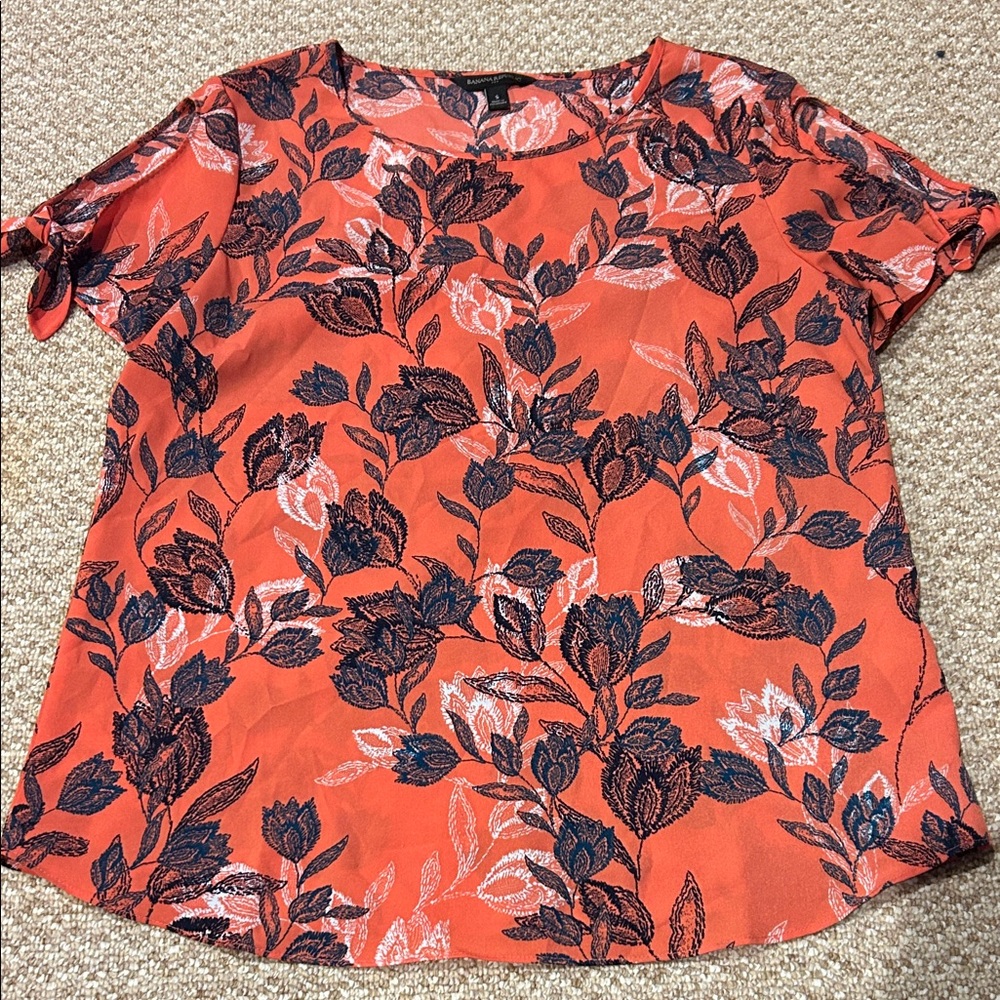 Banana Republic Orange and Black Floral Blouse